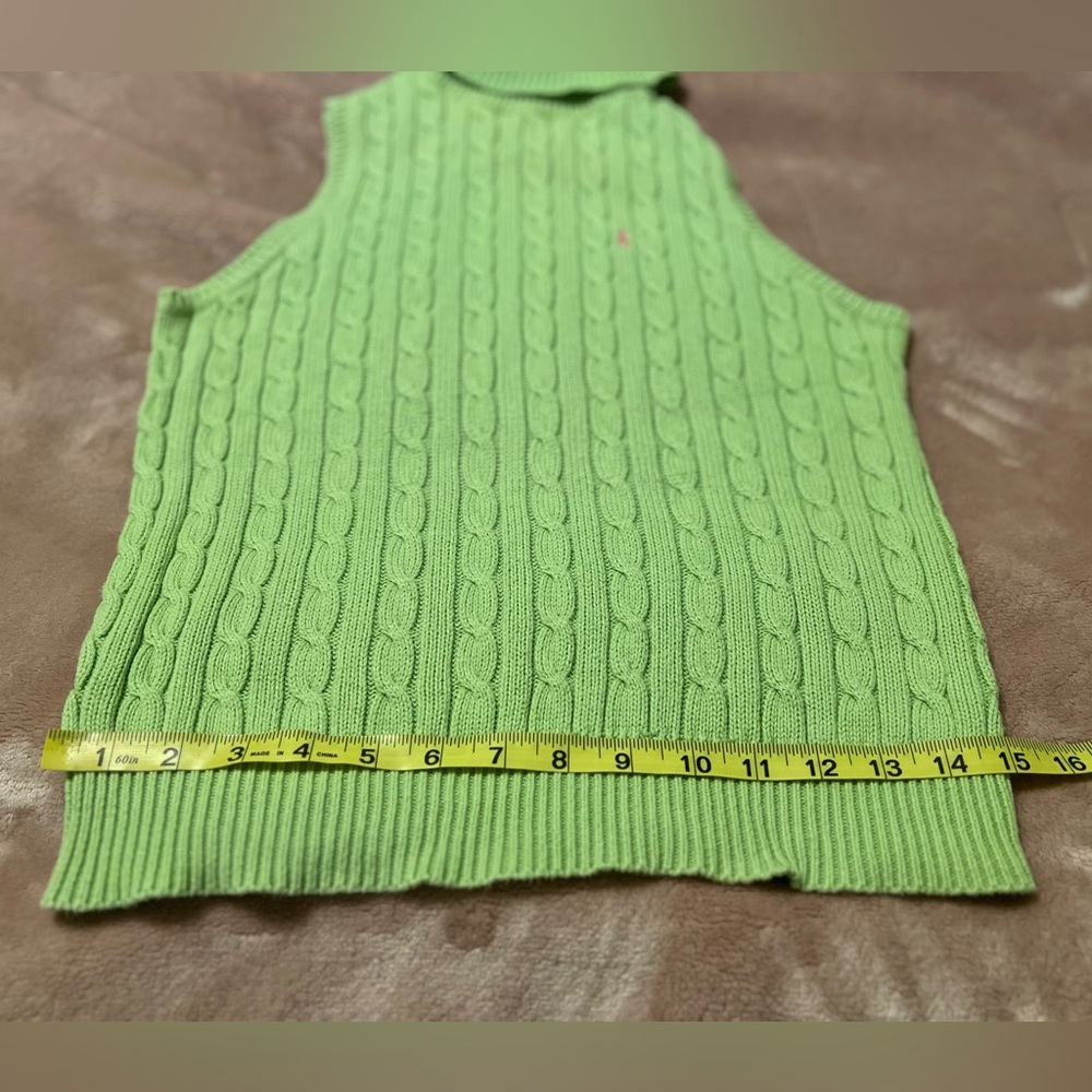 Ralph Lauren lime green cable knit polo sleeveless turtleneck sweater - M - Picture 5 of 9